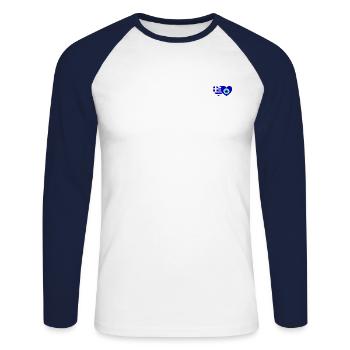 Grèce Bonheur Drapeau Cœur - T-shirt baseball manches longues Homme - blanc/marine - Devant - Nik (191cm)