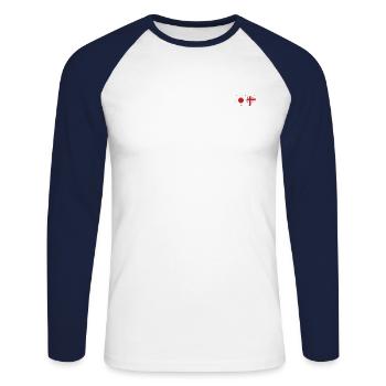 Japan Georgia Flag Heart - Unisex Long Sleeve Baseball T-Shirt - white/navy - Front - Nik (191cm)