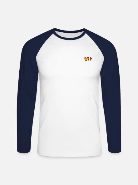 Spain Italy Flag Heart - Unisex Long Sleeve Baseball T-Shirt - white/navy