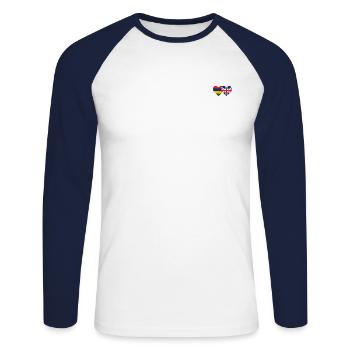 Mauritius England Flagge Herz - Unisex Baseballshirt langarm - Weiß/Navy - Vorne - Nik (191cm)