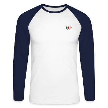 Mexiko Irland Flagge Herz - Unisex Baseballshirt langarm - Weiß/Navy - Vorne - Nik (191cm)