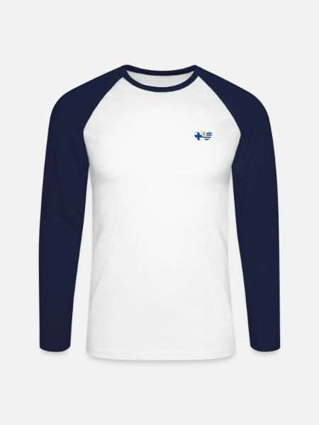 Finland Uruguay Heart Flag - Unisex Long Sleeve Baseball T-Shirt - white/navy