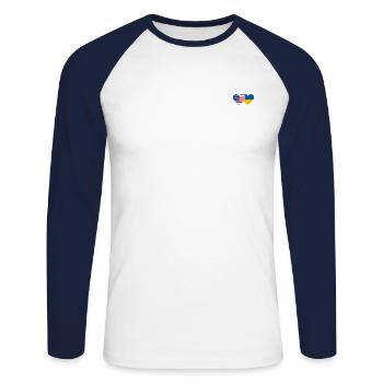 États-Unis Ukraine Flag Heart - T-shirt baseball manches longues Homme - blanc/marine - Devant - Nik (191cm)