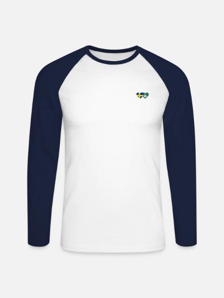 Sweden Macau flag heart - Unisex Long Sleeve Baseball T-Shirt - white/navy