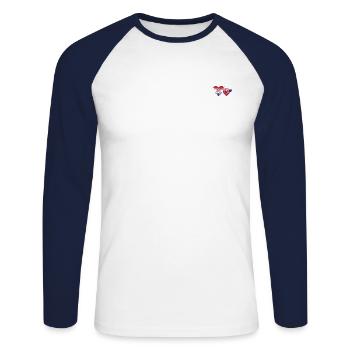 Kroatien Slowakei Flagge Herz used - Unisex Baseballshirt langarm - Weiß/Navy - Vorne - Nik (191cm)