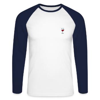 Frankenwaldshirts - Weinglas Motiv - Unisex Baseballshirt langarm - Weiß/Navy - Vorne - Nik (191cm)