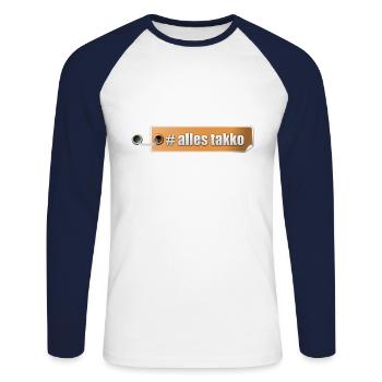 everything takko, great, stickers, cool, font - Unisex Long Sleeve Baseball T-Shirt - white/navy - Front - Nik (191cm)