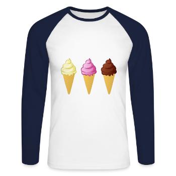 Eis Waffel Kostüme Eiscreme Eiskugel Waffeleis - Unisex Baseballshirt langarm - Weiß/Navy - Vorne - Nik (191cm)