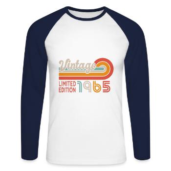 1965 anniversaire Né en 1965 - T-shirt baseball manches longues Homme - blanc/marine - Devant - Nik (191cm)