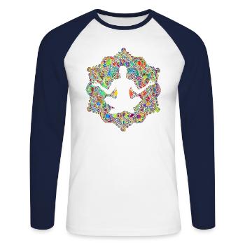 Yoga - Unisex Baseballshirt langarm - Weiß/Navy - Vorne - Nik (191cm)