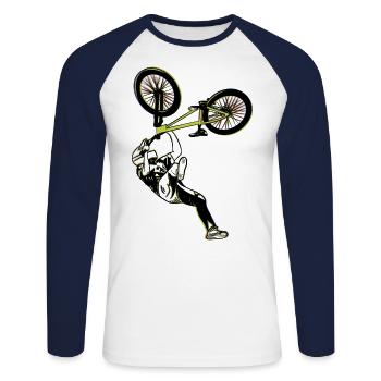 mtb mountain bike mountain biker bike - Unisex Long Sleeve Baseball T-Shirt - white/navy - Front - Nik (191cm)