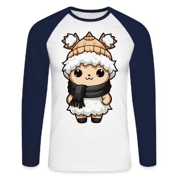Alpaka Winter Tier Baby Comic - Unisex Baseballshirt langarm - Weiß/Navy - Vorne - Nik (191cm)
