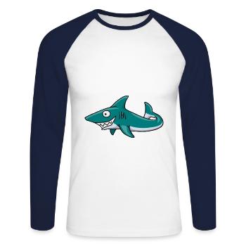 freaky grinning shark water predator gift - Unisex Long Sleeve Baseball T-Shirt - white/navy - Front - Nik (191cm)
