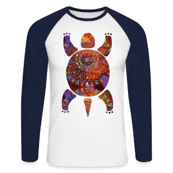 extravagante Boho Schildkröte Mosaik bunt Glitzer - Unisex Baseballshirt langarm - Weiß/Navy - Vorne - Nik (191cm)