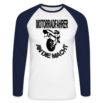 Motorrad fahrer Motorradfahrer Spruch Geschenkidee - Unisex Baseballshirt langarm - Weiß/Navy - Vorne - Nik (191cm)