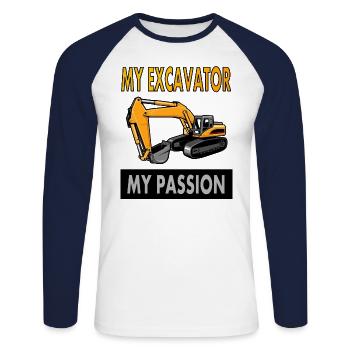 Baggerfahrer Spruch Bagger fahren Geschenkidee - Unisex Baseballshirt langarm - Weiß/Navy - Vorne - Nik (191cm)