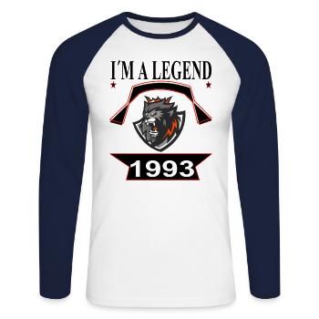 Legend 1993 geboren 30. Geburtstag Geschenkidee - Unisex Baseballshirt langarm - Weiß/Navy - Vorne - Nik (191cm)