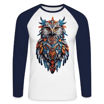 spirituel de l’aigle et plumes indiennes - T-shirt baseball manches longues Homme - blanc/marine - Devant - Nik (191cm)