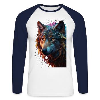 Wolf Wolf Head Predator Gift - Unisex Long Sleeve Baseball T-Shirt - white/navy - Front - Nik (191cm)