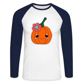 Citrouille d'Halloween. - T-shirt baseball manches longues Homme - blanc/marine - Devant - Nik (191cm)