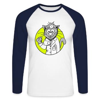 Rétro Docteur-Chat - Profession Médecin - T-shirt baseball manches longues Homme - blanc/marine - Devant - Nik (191cm)