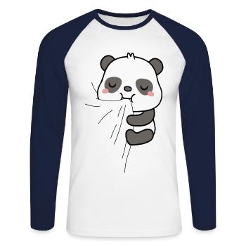 Panda eats fabric - Unisex Long Sleeve Baseball T-Shirt - white/navy - Front - Nik (191cm)