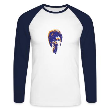 Wing Chun Bruce Face Distortion - Unisex Baseballshirt langarm - Weiß/Navy - Vorne - Nik (191cm)