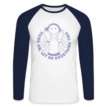 Popeye Hang On Let Me Overthink This - Unisex Baseballshirt langarm - Weiß/Navy - Vorne - Nik (191cm)