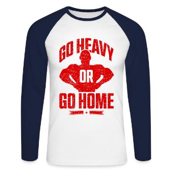 go heavy or go home gym - Unisex Baseballshirt langarm - Weiß/Navy - Vorne - Nik (191cm)