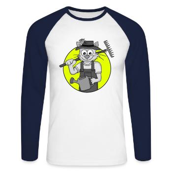 Chat jardinier rétro - T-shirt baseball manches longues Homme - blanc/marine - Devant - Nik (191cm)