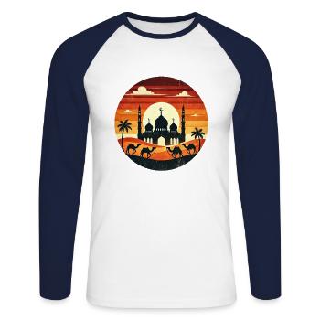 Marrakesch Moschee Sonnenuntergang - Unisex Baseballshirt langarm - Weiß/Navy - Vorne - Nik (191cm)