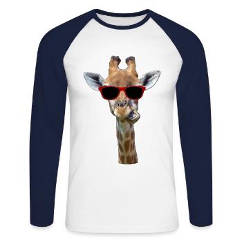 witzige, coole Giraffe mit Sonnenbrille - Unisex Baseballshirt langarm - Weiß/Navy - Vorne - Nik (191cm)