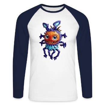 Mouche extraterrestre violette - T-shirt baseball manches longues Homme - blanc/marine - Devant - Nik (191cm)