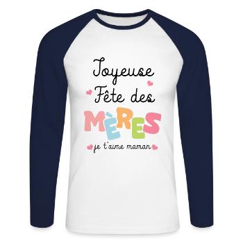 joyeuse fete des mères je t aime maman - T-shirt baseball manches longues Homme - blanc/marine - Devant - Nik (191cm)