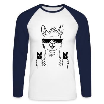 Llama Alpaca Peace Hand Gesture - Unisex Long Sleeve Baseball T-Shirt - white/navy - Front - Nik (191cm)