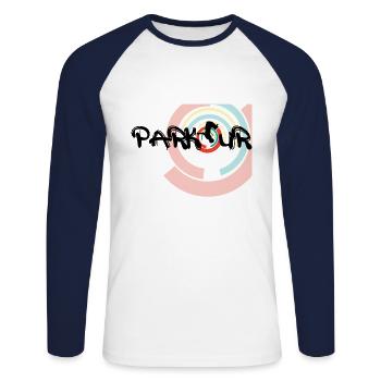Parkour, Freerunning Backflip Freestyly Acrobatic - Unisex Long Sleeve Baseball T-Shirt - white/navy - Front - Nik (191cm)