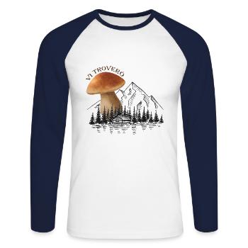 Outfit for mushroom pickers with mountains porcini mushroom mushroom - Unisex Long Sleeve Baseball T-Shirt - white/navy - Front - Nik (191cm)
