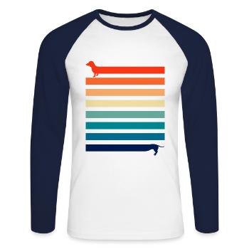 Tenue d’ami de chien, teckel de chien meilleur ami - T-shirt baseball manches longues Homme - blanc/marine - Devant - Nik (191cm)