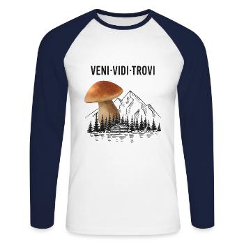 Outfit for mushroom pickers with mountains porcini mushroom mushroom - Unisex Long Sleeve Baseball T-Shirt - white/navy - Front - Nik (191cm)