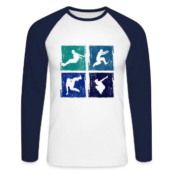 Parkour, Freerunning, Street Workout, Acrobatic - Unisex Baseballshirt langarm - Weiß/Navy - Vorne - Nik (191cm)