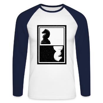 Tournoi de joueurs d’échecs pour esprits intelligents - T-shirt baseball manches longues Homme - blanc/marine - Devant - Nik (191cm)