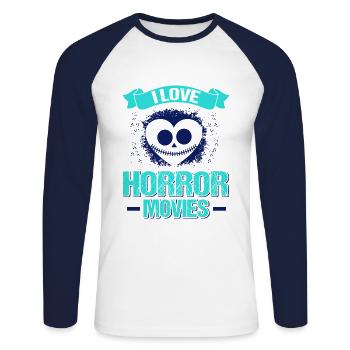 Zombie Horror Horror Film Festival + Halloween - Unisex Long Sleeve Baseball T-Shirt - white/navy - Front - Nik (191cm)