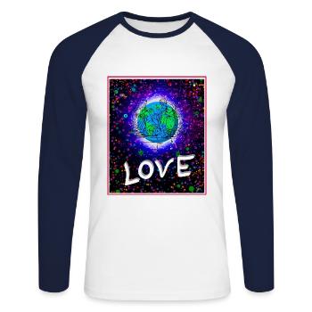 Christus Jesus auf Erden lieben lernen. - Unisex Baseballshirt langarm - Weiß/Navy - Vorne - Nik (191cm)
