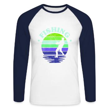 Pêche, pêcheur, pêcheur et pêche au brochet - T-shirt baseball manches longues Homme - blanc/marine - Devant - Nik (191cm)