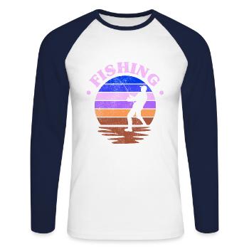 Pêche, pêcheur, pêcheur et pêche au brochet - T-shirt baseball manches longues Homme - blanc/marine - Devant - Nik (191cm)
