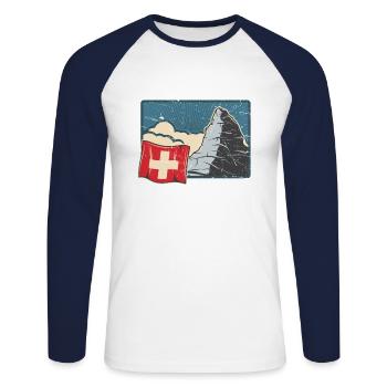 Suisse Vacances Ski Randonnée Montagne Suisse - T-shirt baseball manches longues Homme - blanc/marine - Devant - Nik (191cm)