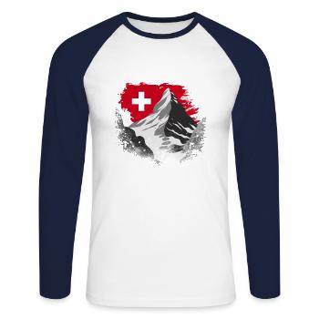Suisse Vacances Ski Randonnée Montagne Suisse - T-shirt baseball manches longues Homme - blanc/marine - Devant - Nik (191cm)