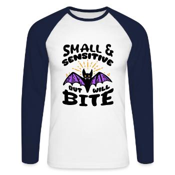Chauve-souris Halloween Petite Sensible Mais Mordra - T-shirt baseball manches longues Homme - blanc/marine - Devant - Nik (191cm)