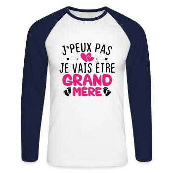 Je peux pas je vais être grand mère - T-shirt baseball manches longues Homme - blanc/marine - Devant - Nik (191cm)