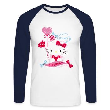 Hello Kitty With Balloons Birthday Design - Unisex Long Sleeve Baseball T-Shirt - white/navy - Front - Nik (191cm)